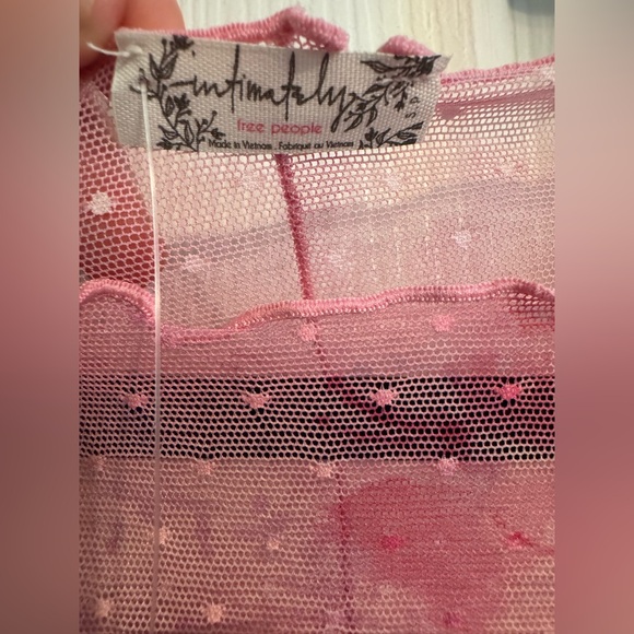 Free People Mesh Pink Floral Printed On The Dot Baby Tee - Picture 9 of 12